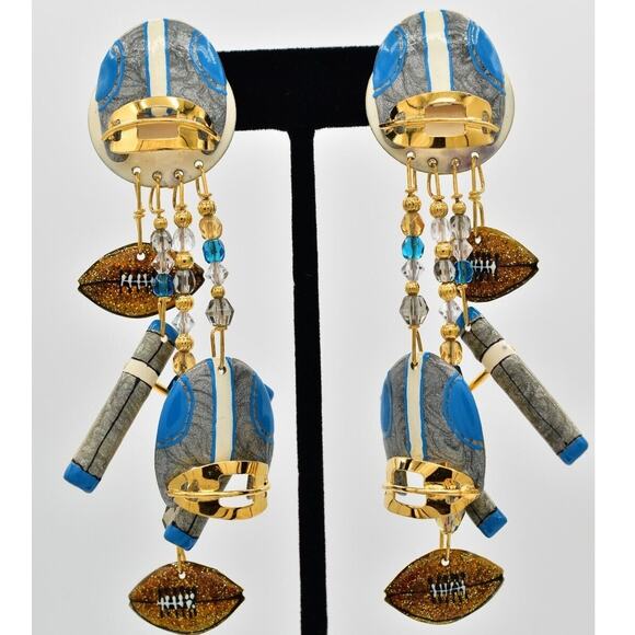 Lunch At The Ritz Vintage Football Clip Earrings Helmet Super Bowl Signed BinAK